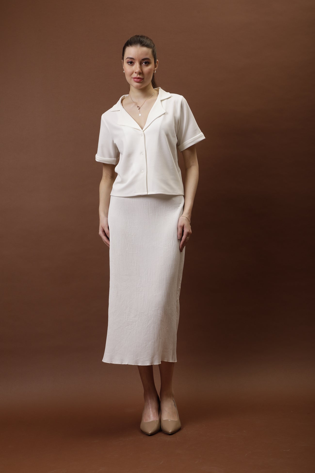 Athena Collar Top With Pleated Skirt Co-Ords