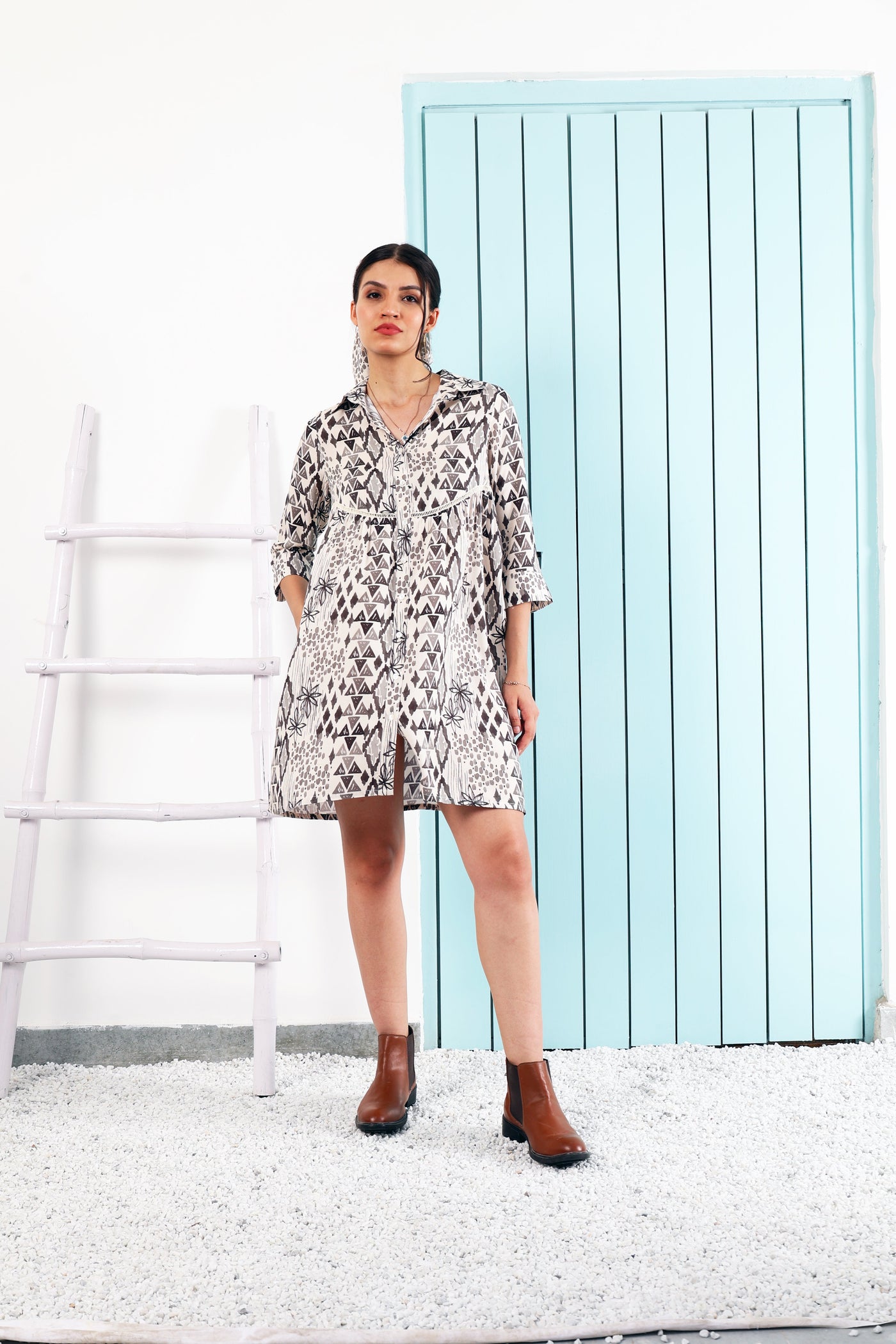 Boho By Athena Animal Printed Shirt Dress