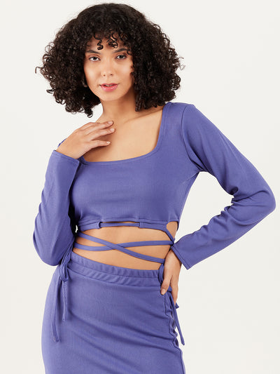 Athena Square Neck Waist Tie-Ups Fitted Crop Top
