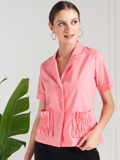 Athena Pink Lapel Collar Shirt Style Cotton Top - Athena Lifestyle