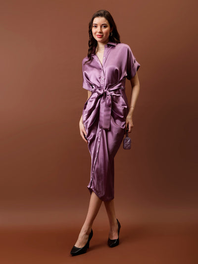 Athena WomenSatin Shirt Midi Dress