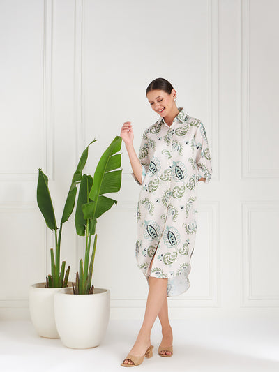 Athena Green Floral Printed Cotton Shirt Dress - Athena Lifestyle