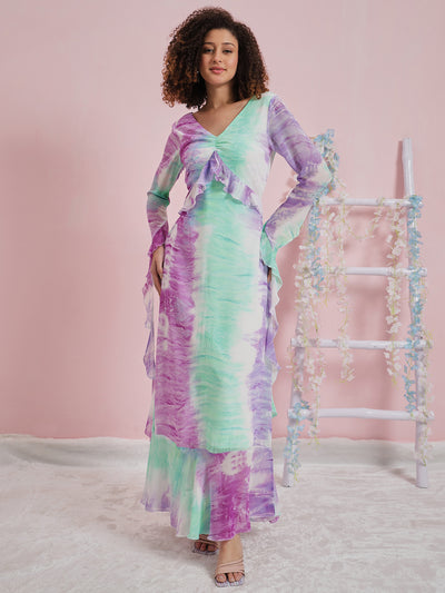 Athena Tie and Dye Ruffled Georgette Maxi Dress