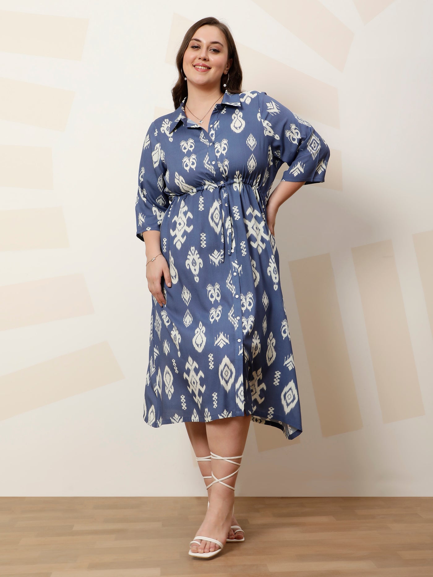 Athena Ample Plus Size Ethnic Motifs Printed Shirt Midi Ethnic Dress