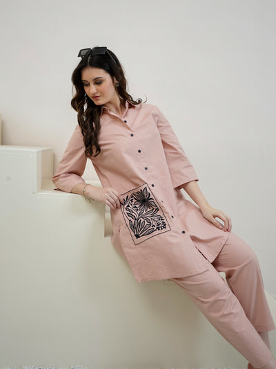 Women Solid Cotton Kurta with Trousers