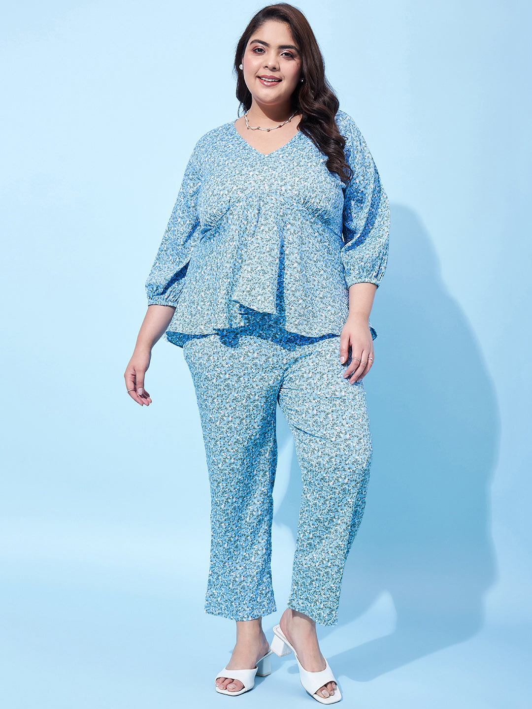 Athena Ample Plus Size Floral Printed Peplum Top With Trousers - Athena Lifestyle