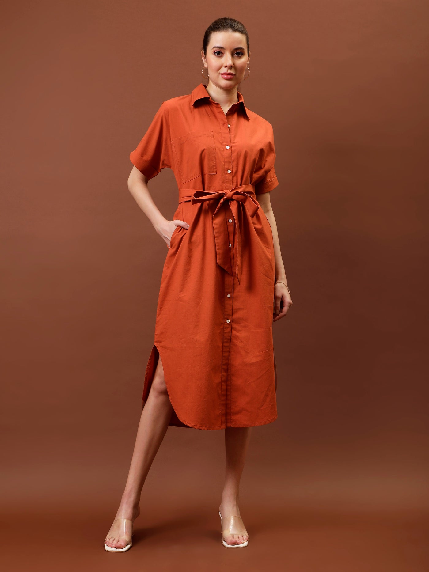 Athena Immutable Belted Shirt Midi Dress