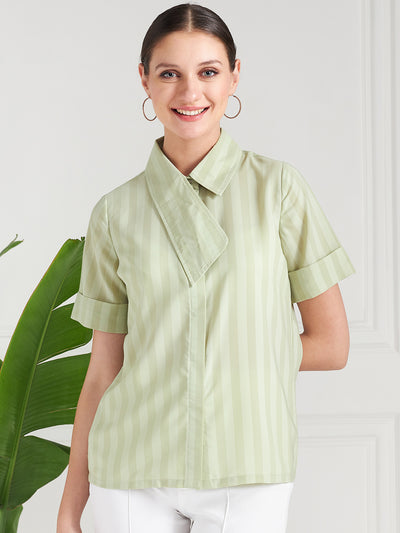 Athena Green Striped Shirt Style Top - Athena Lifestyle