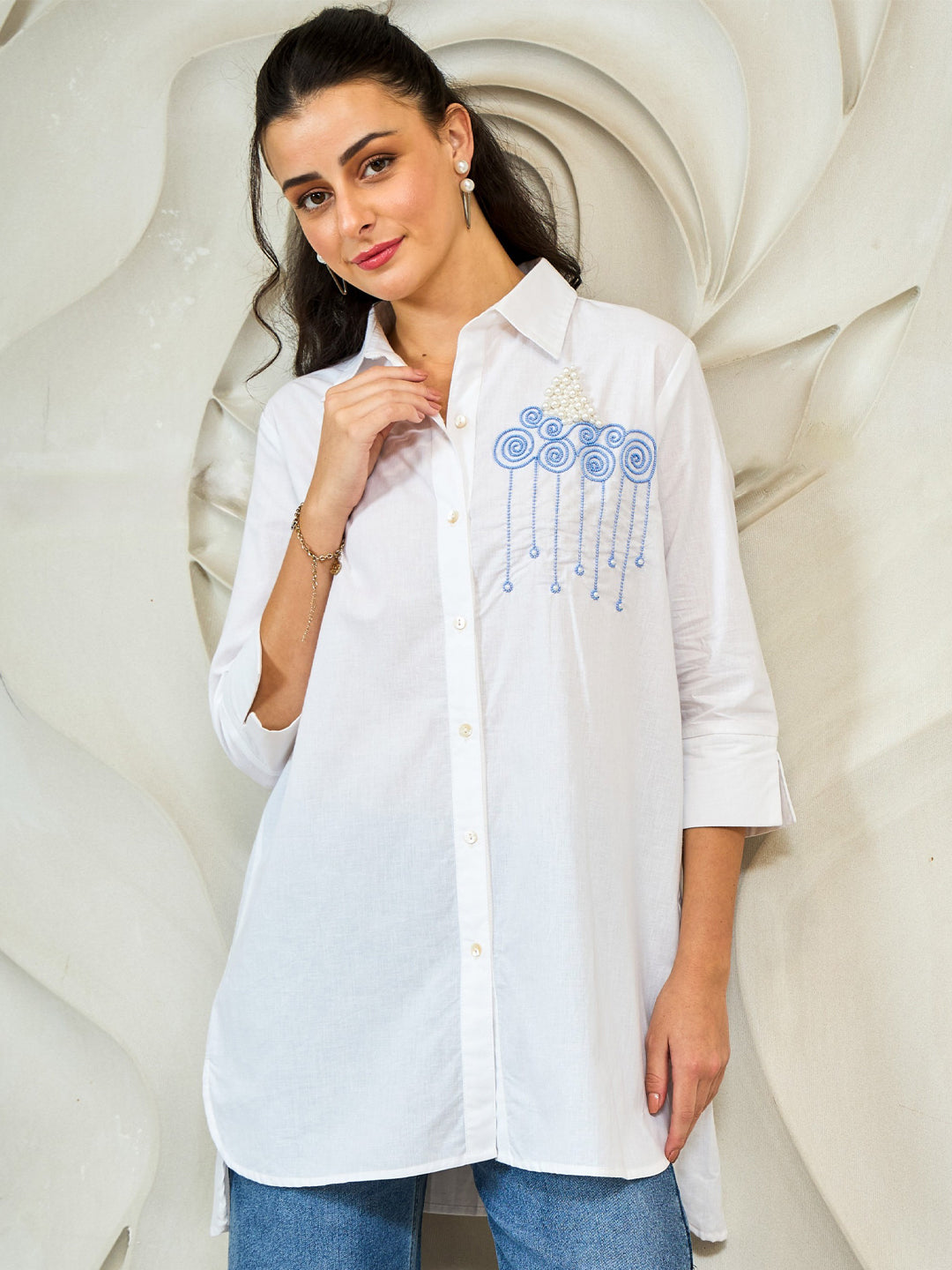 Shally Bhasin by Athena Women Relaxed Fit Solid Spread Collar Cotton Casual Shirt