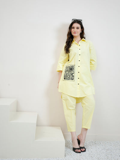 Florak Embroidered Shirt Collar Patchwork Pure Cotton Kurta With Trousers