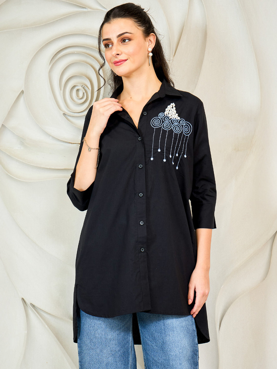 Shally Bhasin by Athena Pomegranate Embroidered Relaxed Fit Cotton Shirt