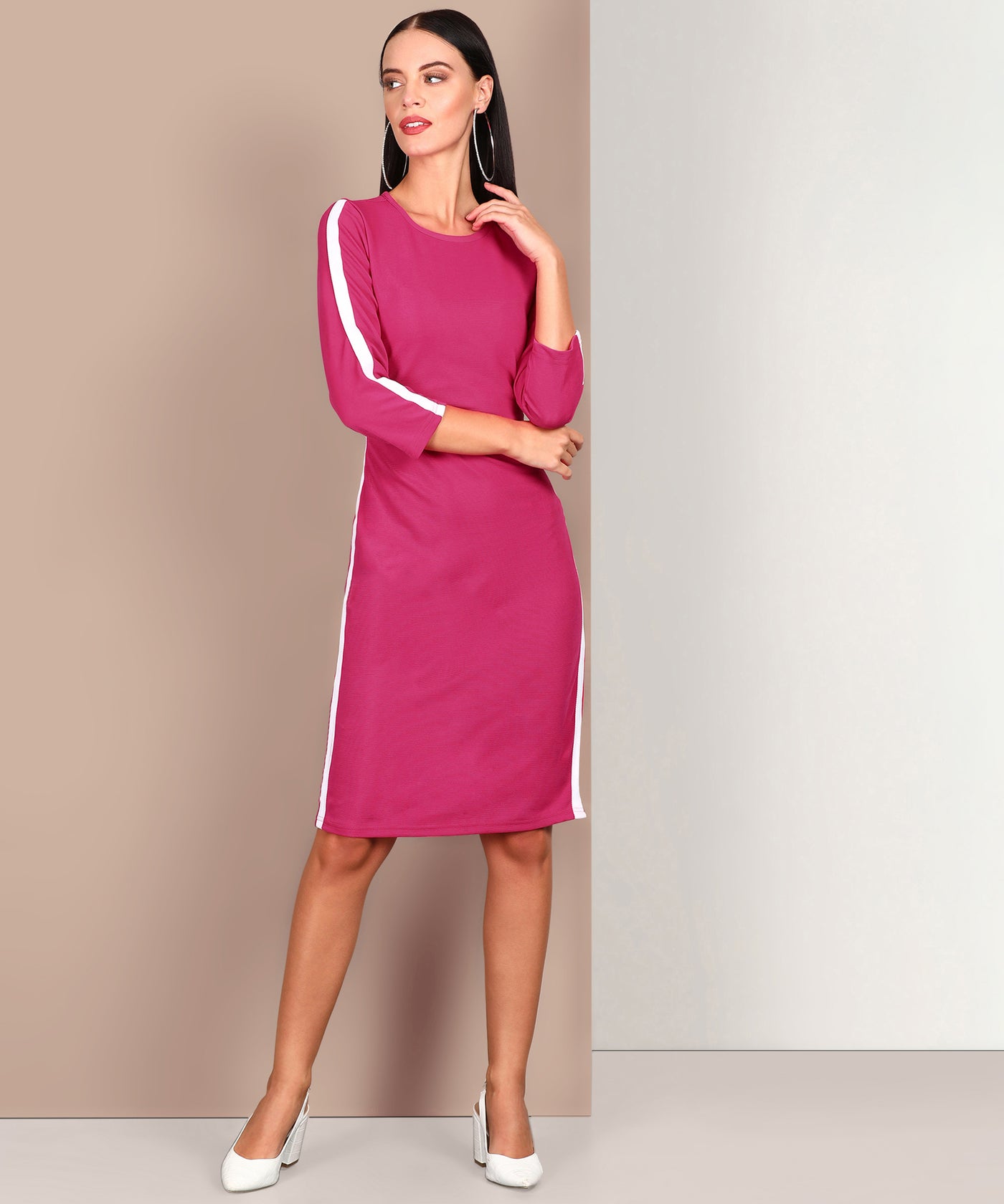 Athena Women Pink Solid T-shirt Dress