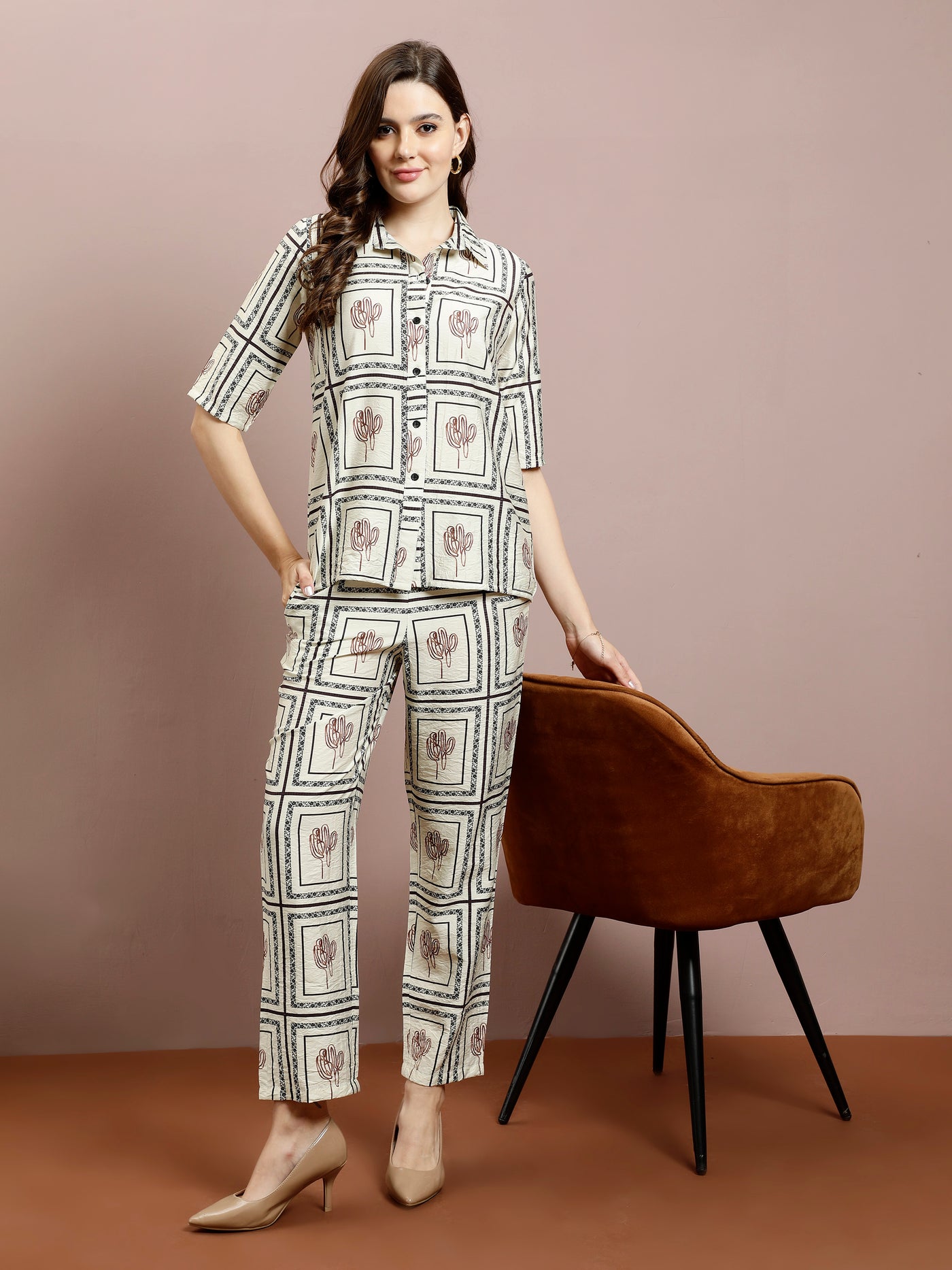 Boho By Athena Floral Printed Shirt With Trousers