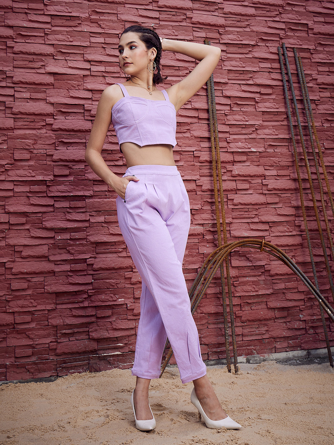 Athena Lavender Pure Cotton Denim Top With Trousers