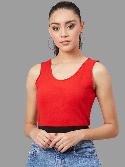 Athena Women Red Colourblocked Crop Top