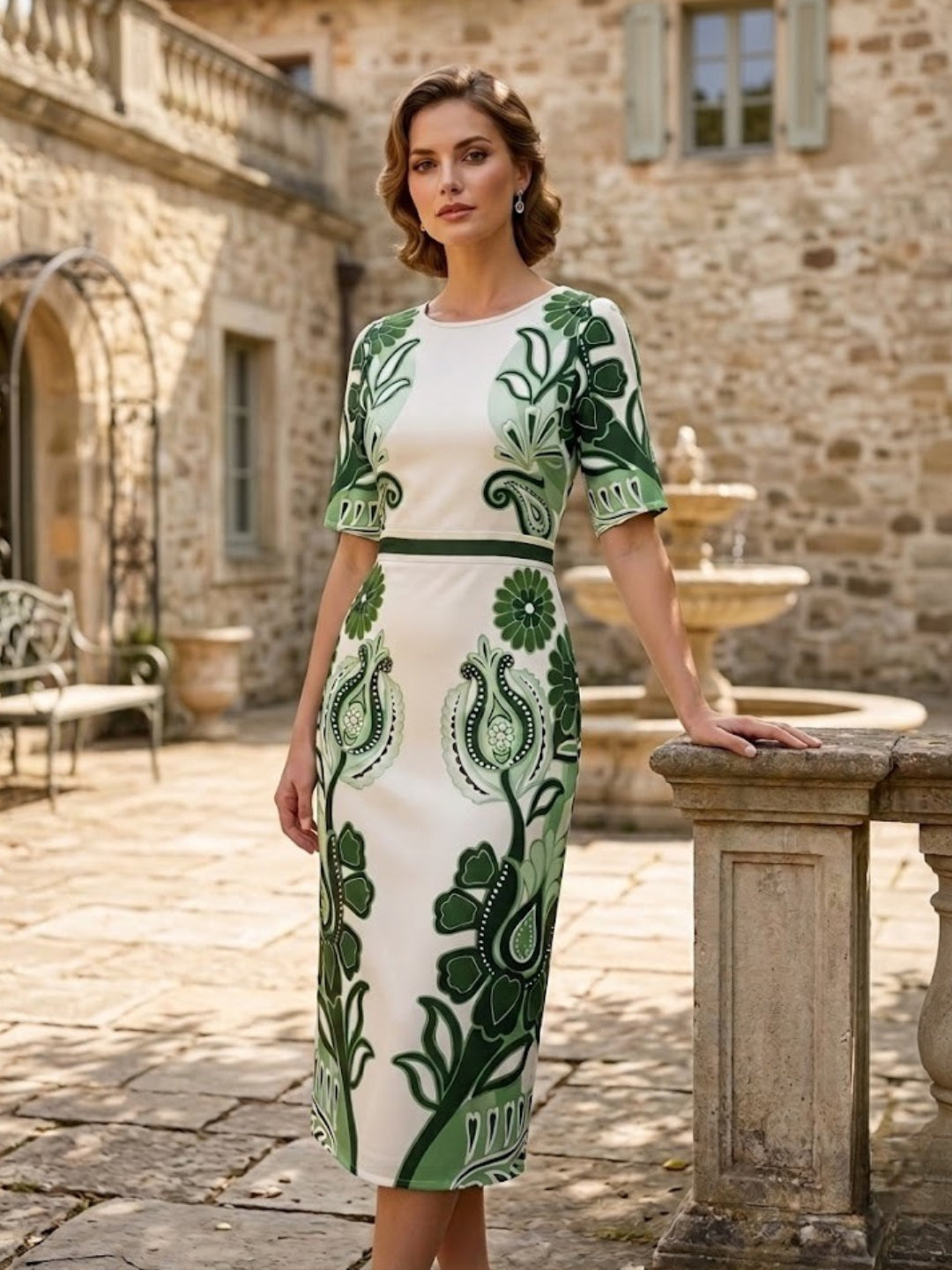 Floral Print Linen Sheath Midi Dress  athenalifestyle.com