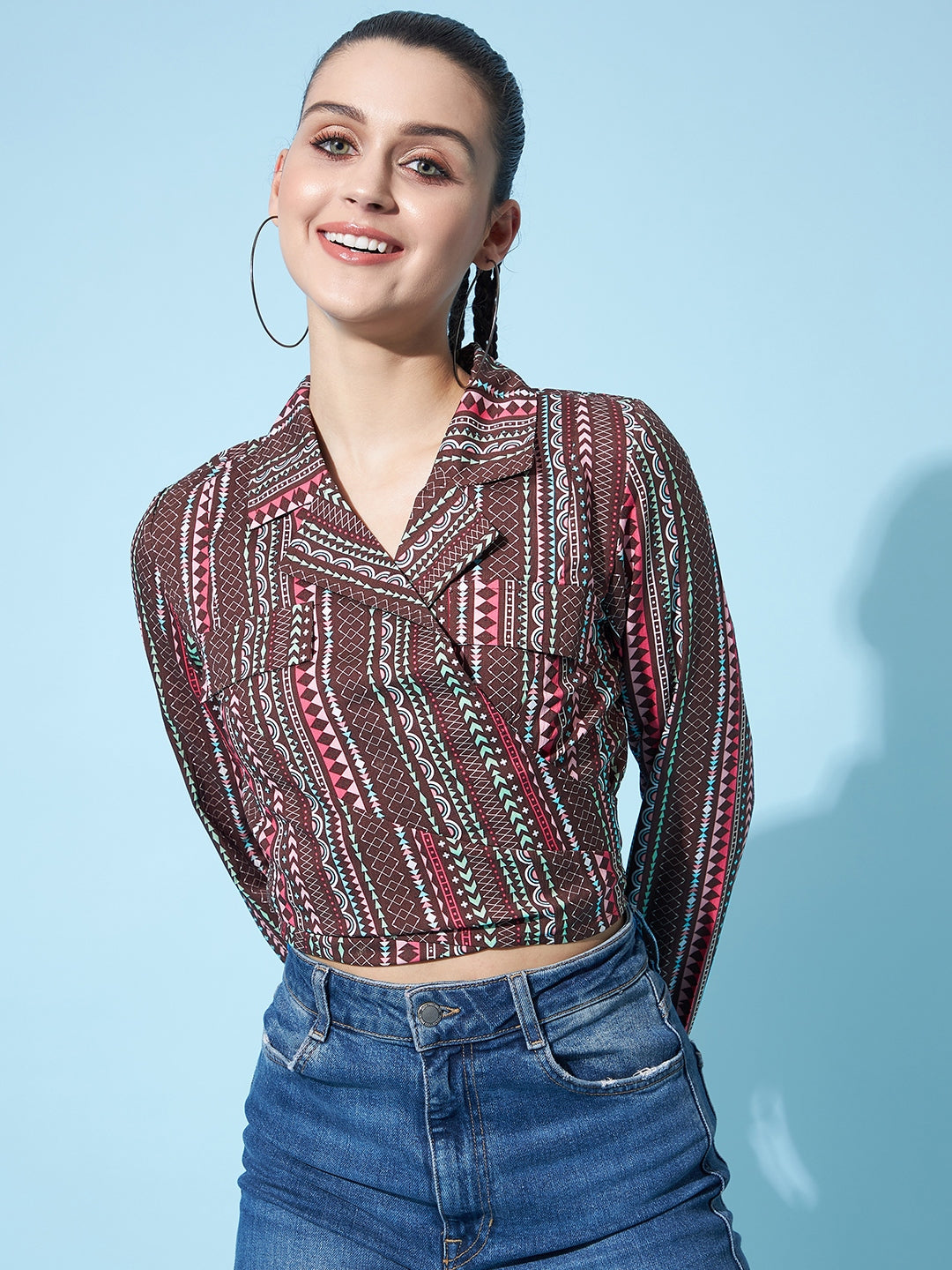 Athena Ethnic Motif Printed Bohemian Wrap Crop Top - Athena Lifestyle