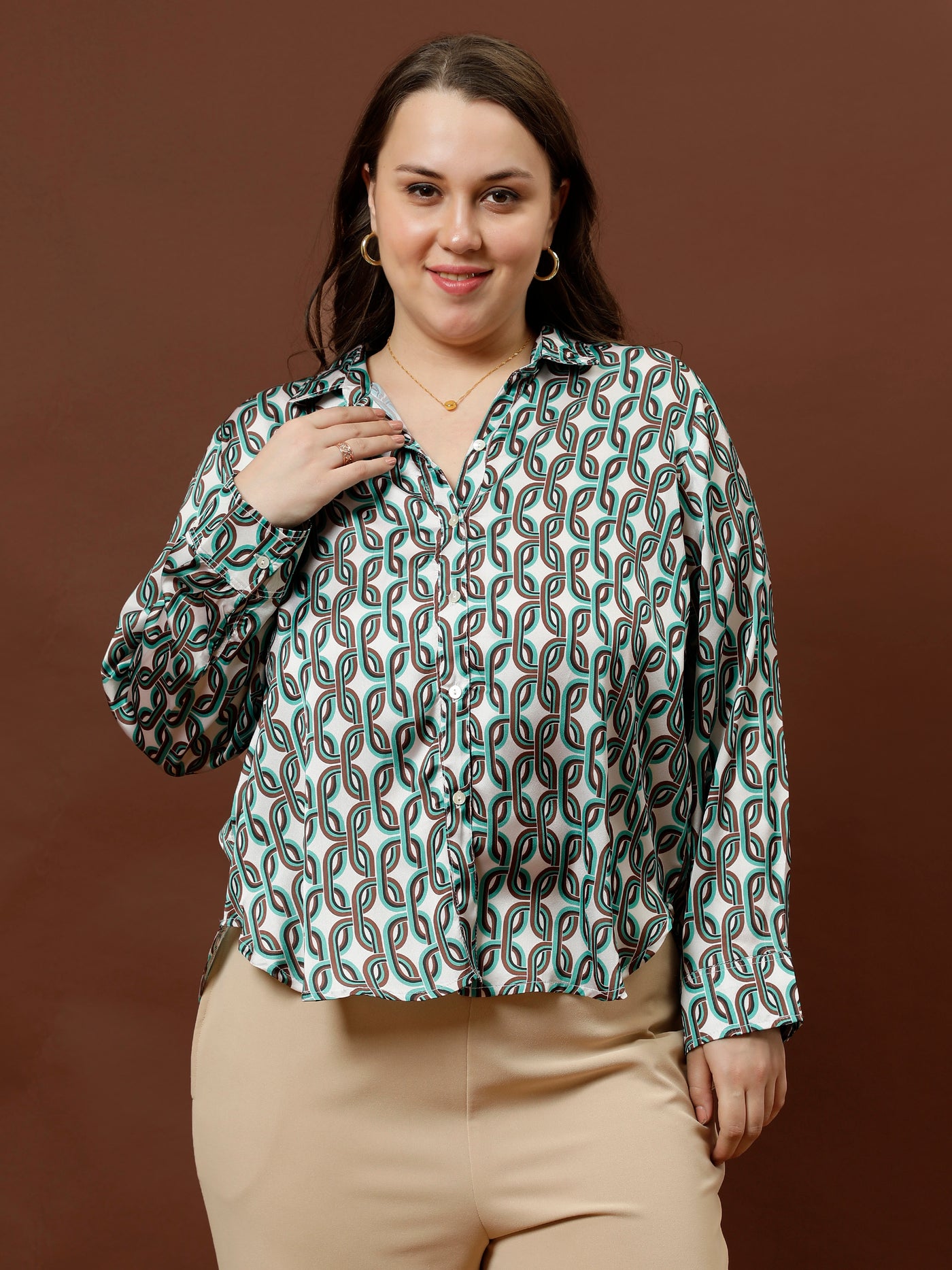 Athena Ample Print Satin Shirt Style Top