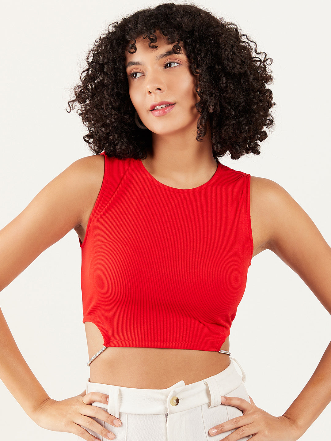 Athena Round Neck Sleeveless Cut-Out Tank Crop Top