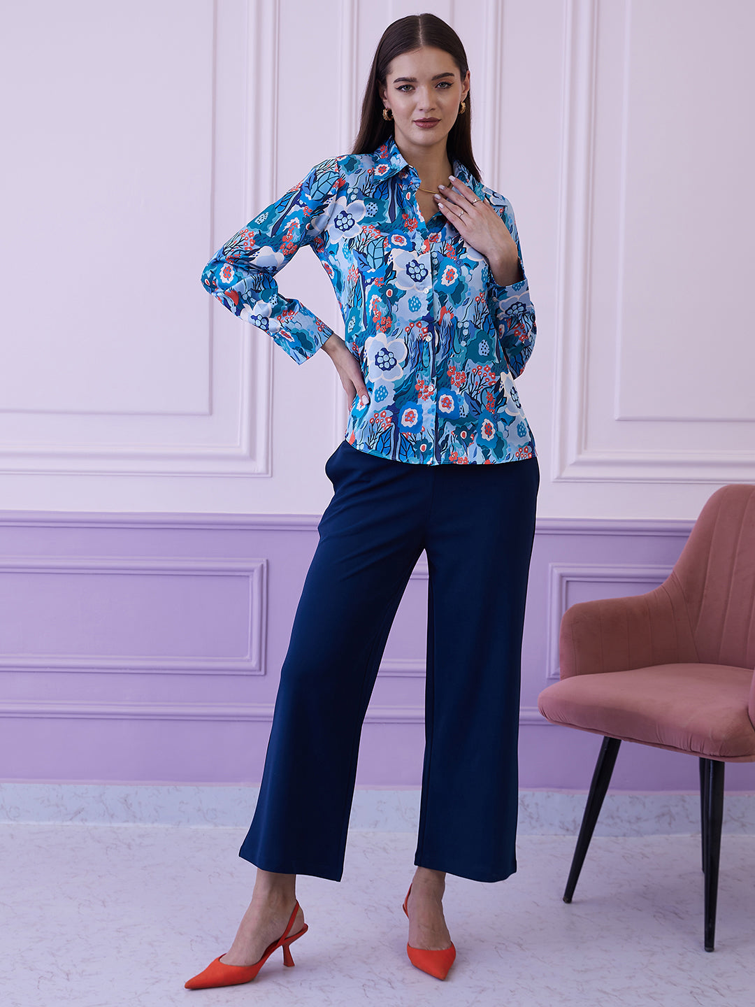 Athena Blue Printed Shirt With Trousers