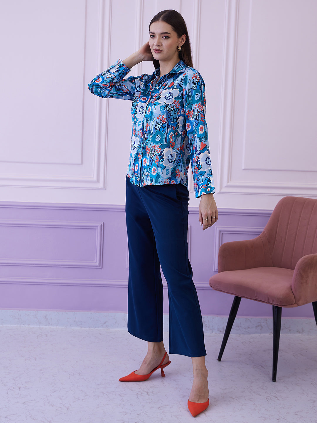 Athena Blue Printed Shirt With Trousers