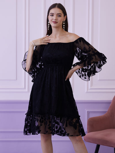Athena Black Chiffon Fit & Flare Dress