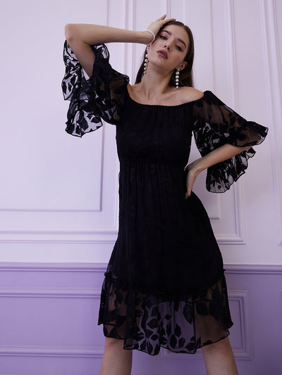 Athena Black Chiffon Fit & Flare Dress