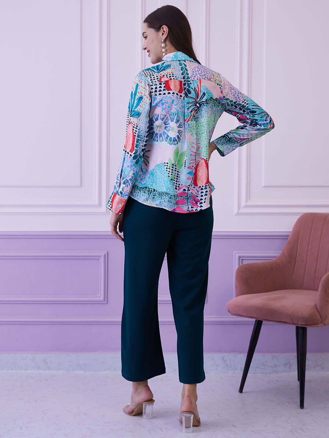 Athena Green Printed Shirt With Trousers