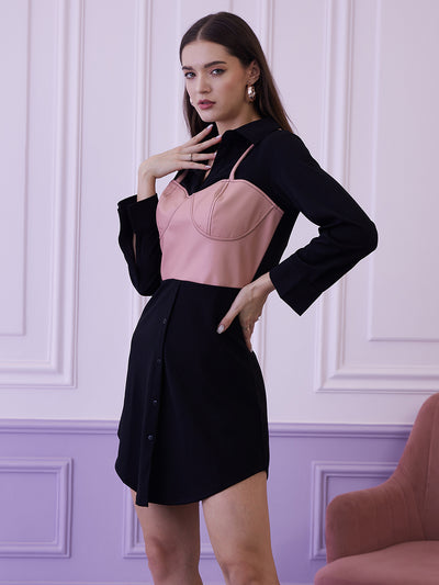 Athena Shirt Collar A-Line Party Mini Dress