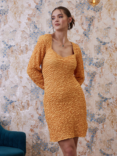 Athena Yellow self design a-line dress