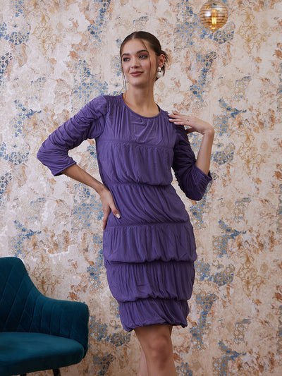 Athena Lavender self design solid blouson dress