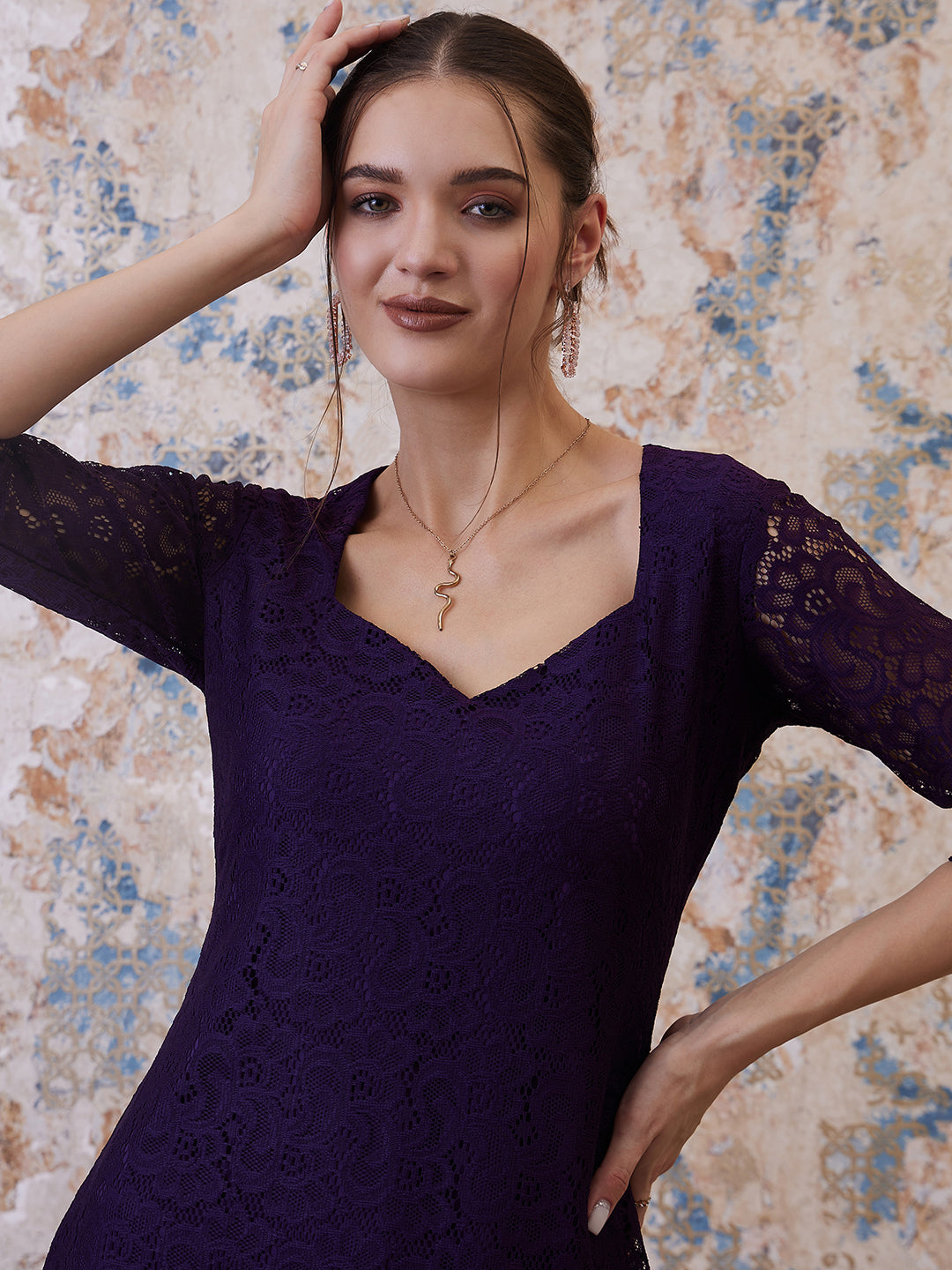 Athena Purple Fringed Lace Sheath Dress