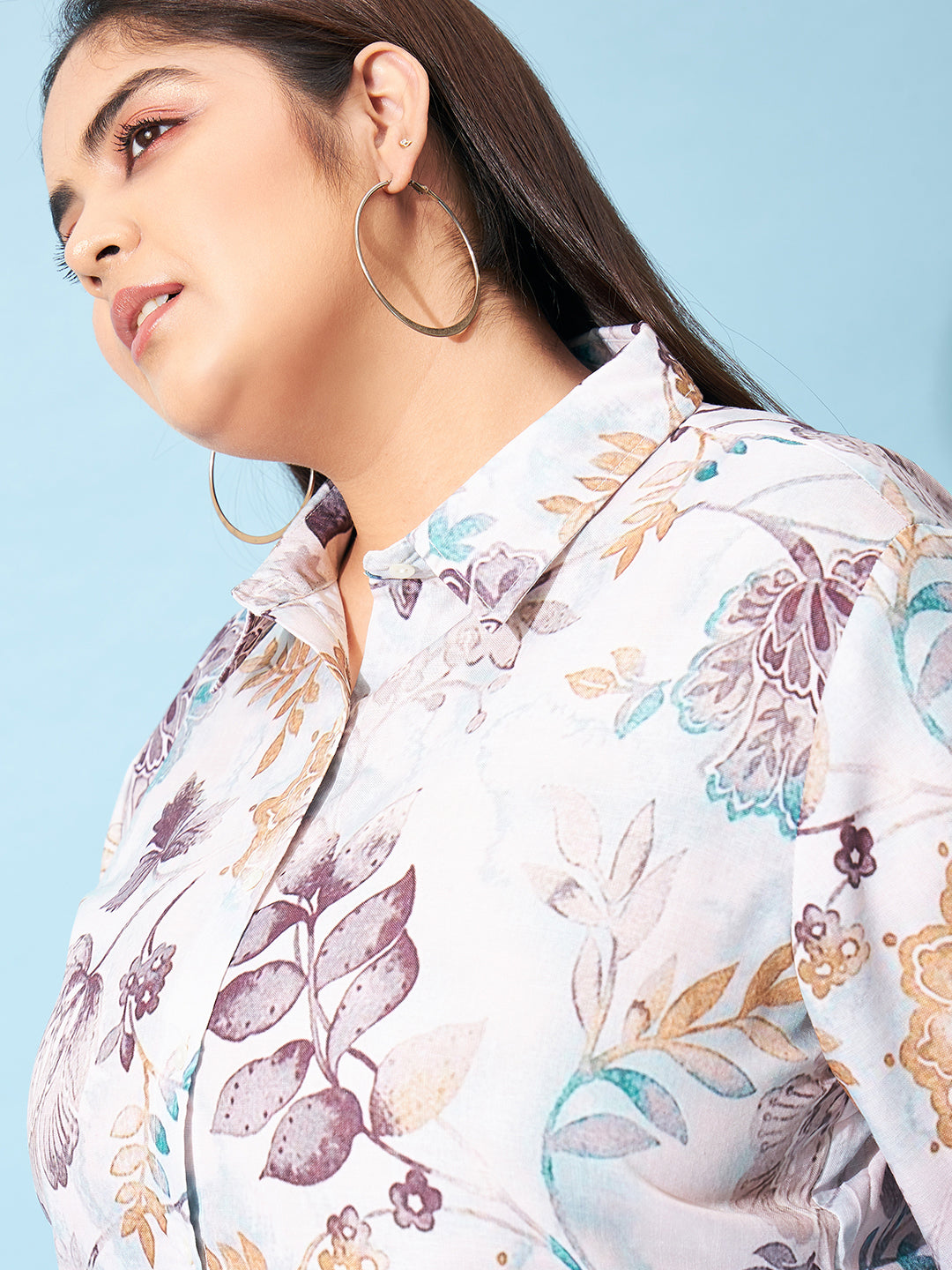 Athena Ample Plus Size Floral Print Linen Shirt Dress - Athena Lifestyle