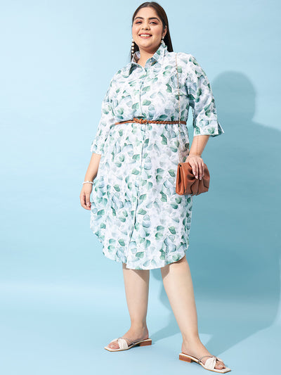 Athena Ample Plus Size Floral Printed Shirt Collar Linen Shirt Style Midi Dress - Athena Lifestyle