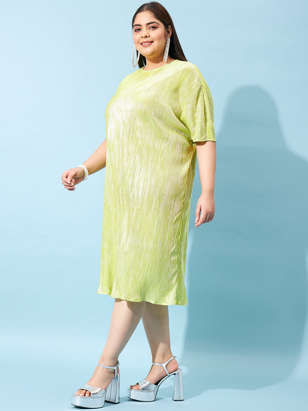 Athena Ample Plus Size Self Design Round Neck A-Line Midi Dress - Athena Lifestyle