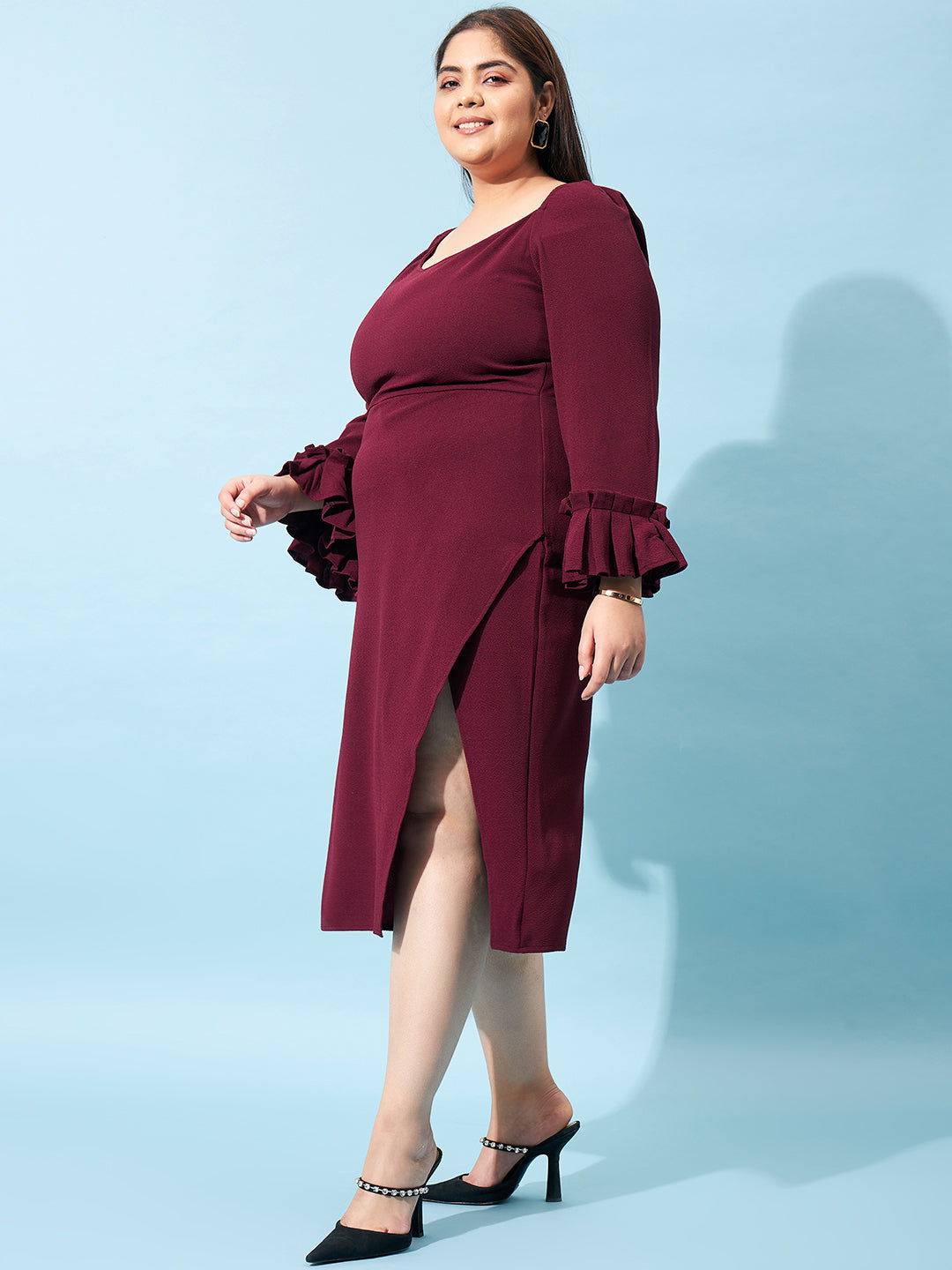 Athena Ample Plus Size Bell Sleeve Sheath Midi Dress - Athena Lifestyle