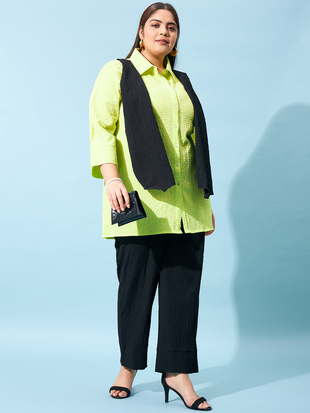 Athena Ample Textured Shirt With Flared Trousers & Scarf Co-Ords - Athena Lifestyle