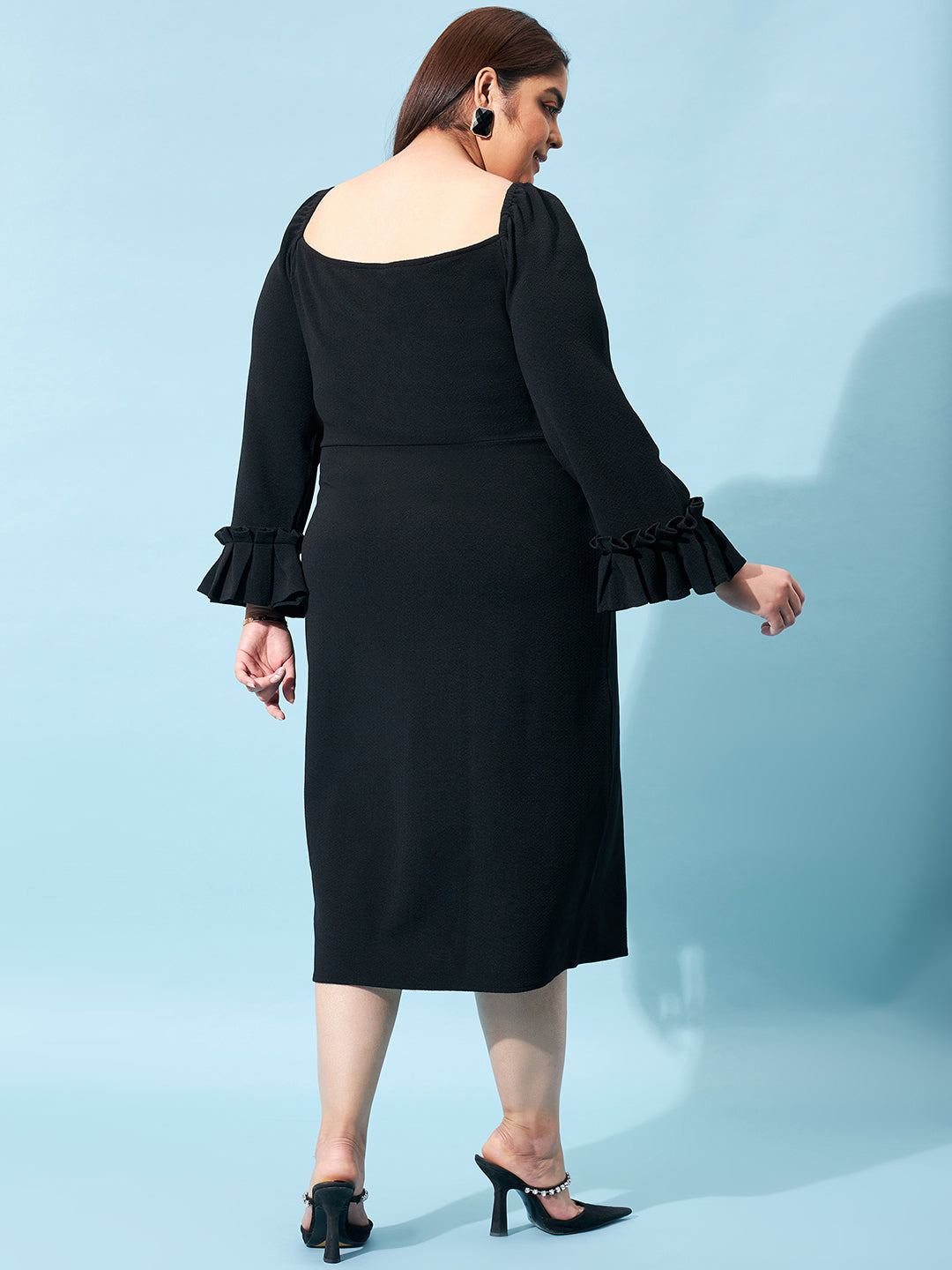plus size bell sleeve black dress Athena Ample Sheath Midi – neck chiffon twist knot Color:Blackcherry Embellishment_Crystal Brooch B Darlin Women's Plus