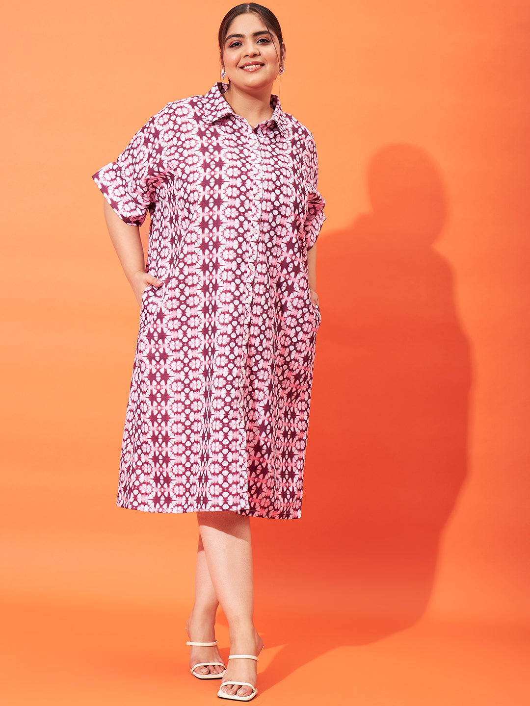 Athena Ample Plus Size Tie and Dyed Linen Shirt Style Midi Dress - Athena Lifestyle