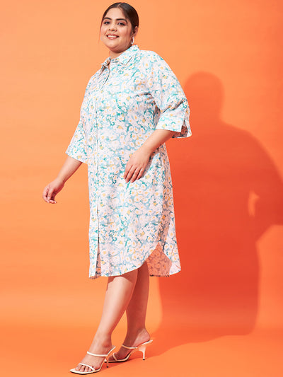 Athena Ample Plus Size Floral Printed Linen Midi Shirt Dress - Athena Lifestyle