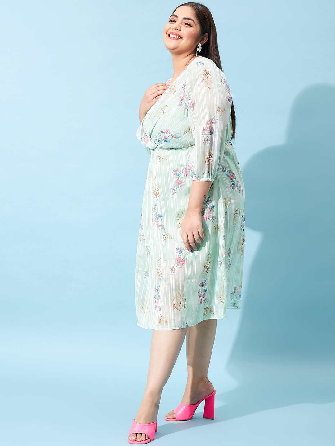 Athena Ample Plus Size Floral Printed Fit & Flare Midi Dress - Athena Lifestyle