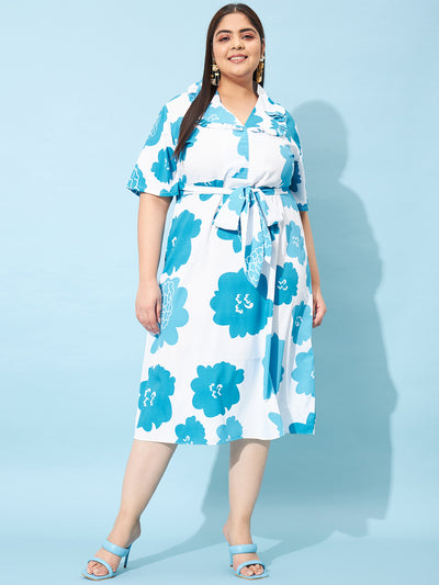 Athena Ample Plus Size Floral Printed Tie-Up Detailed Fit & Flare Midi Dress - Athena Lifestyle