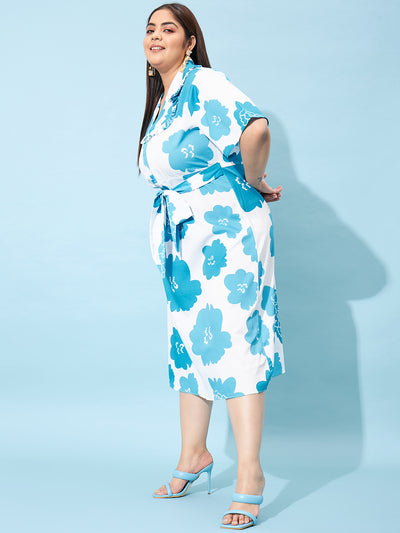 Athena Ample Plus Size Floral Printed Tie-Up Detailed Fit & Flare Midi Dress - Athena Lifestyle