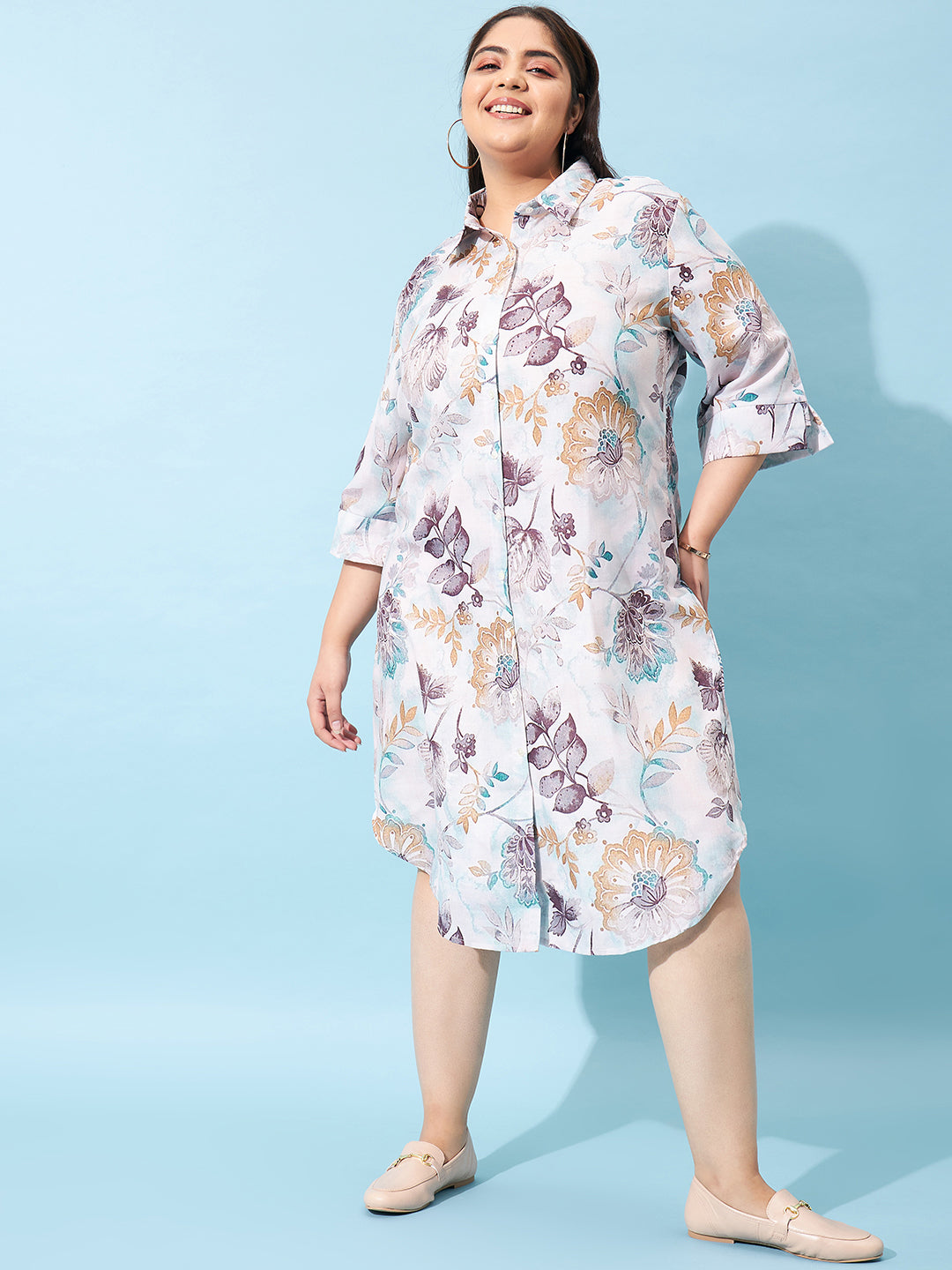 Athena Ample Plus Size Floral Print Linen Shirt Dress - Athena Lifestyle