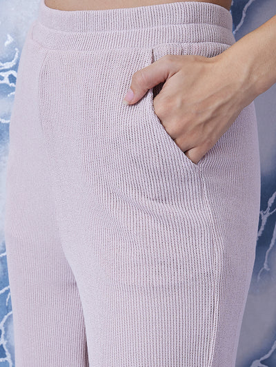 Athena Pink Ribbed Semi Sheer Top & Trousers