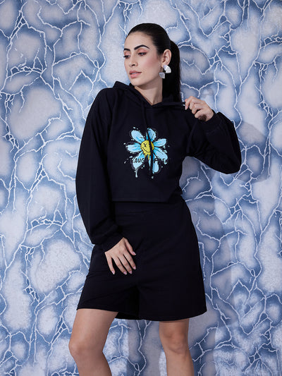Athena Floral Printed Hooded Sweatshirt and Shorts Co-Ords