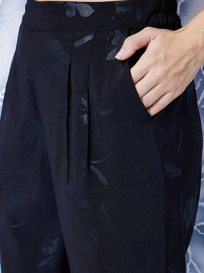 Athena Black Floral Printed Coat & Trouser