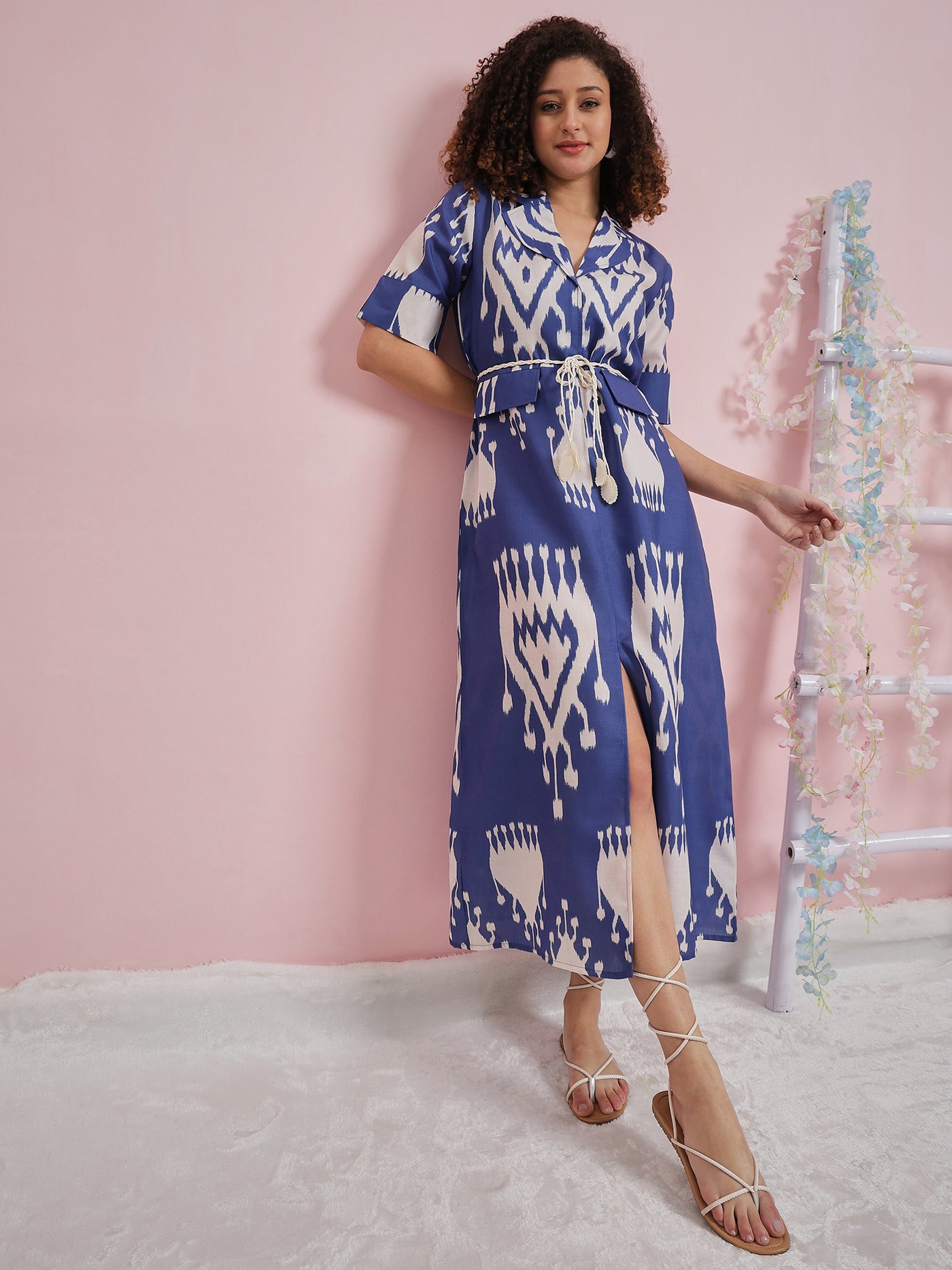 Athena Ethnic Motifs Printed A-Line Midi Dress