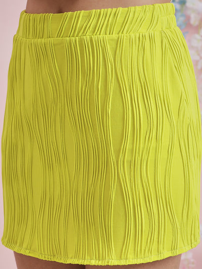 Athena Yellow Self Design Straight Mini Skirt