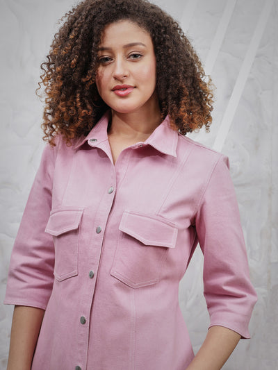 Athena Pink Denim Shirt Dress
